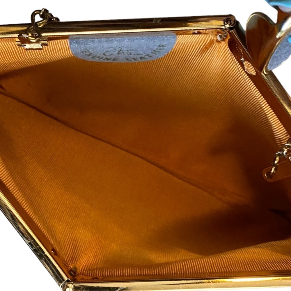 Vintage 70’s ETRA Gray Suede Fold Open Clutch Handbag w/ Gold-tone Trim & Chain - Picture 3 of 6